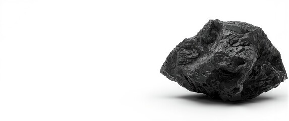 Obraz premium Charcoal coal fossil isolated on plain white background seen from high perspective