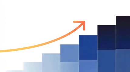Fototapeta premium Blue staircase squares with orange arrow – Ideal for scalable growth, financial progress, or tech company branding.