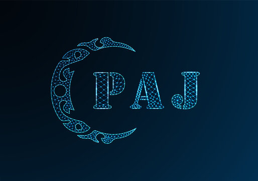 Low poly letter logo PAJ design. PAJ letter logo low poly vector design on blue color gradient background. PAJ logo low poly design