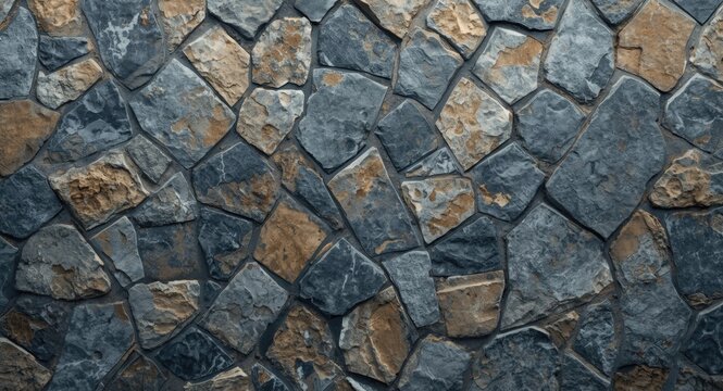 rough textured blue stone surface arranged in an interlocking pattern with natural hues