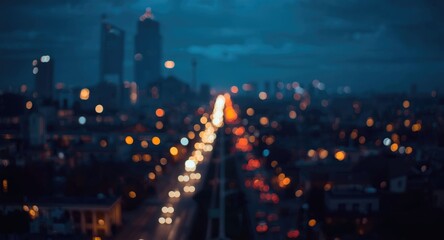 Fototapeta premium Atmospheric cityscape with bright bokeh lighting and evening traffic energy