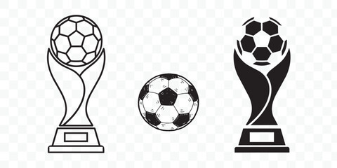 Football and Soccer Trophy Award Icons with Hand-Drawn Ball Collection