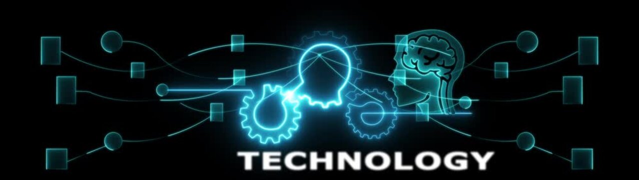 Technology transformation concept with futuristic technology and human brain synergy innovation tech evolution icon animation.