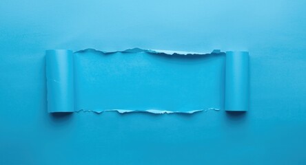 Obraz premium Bright blue torn paper exposed in the middle of a broken blue wall