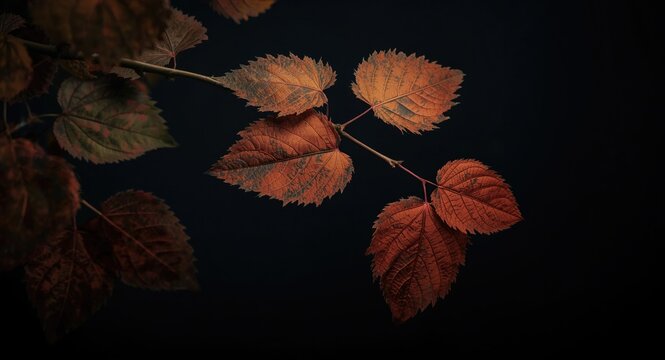 Colorful autumn Pellitory leaves with layered texture against a dark smooth background