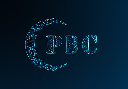 Low poly letter logo PBC design. PBC letter logo low poly vector design on blue color gradient background. PBC logo low poly design