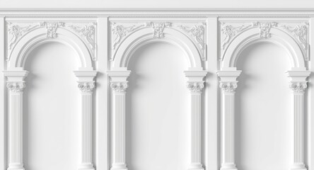 Naklejka premium decorative classical architectural features including arches moldings and reliefs on white backdrop for design