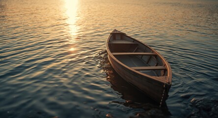 Evening summer mood with a rowing boat at the water&acirc;&euro;&trade;s edge surrounded by gentle waves