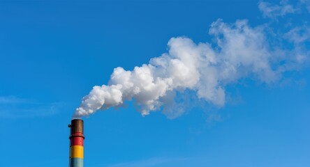 Smoke curling from a colorful chimney against a bright azure sky depicting meteorological effects