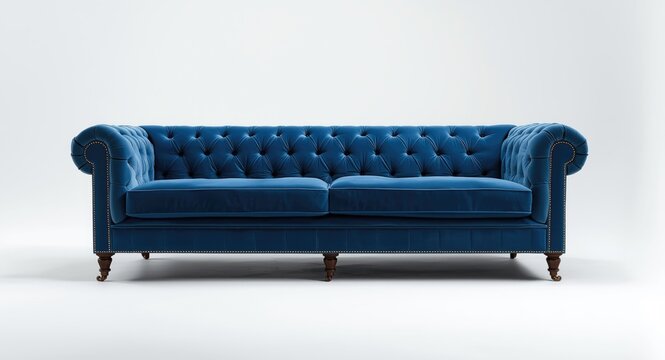 Blue classic couch on white surface with clipping path