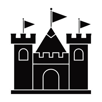 Vector of a medieval castle with three towers and flags