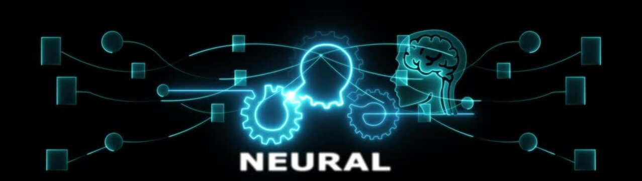 Neural Gradient transformation concept with futuristic technology and human brain synergy innovation tech evolution icon animation.