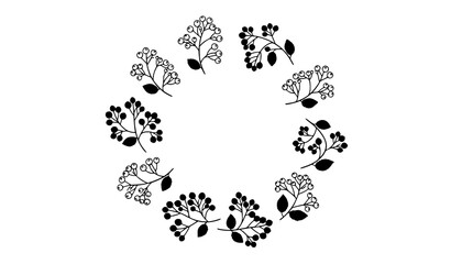 Decorative berry plant silhouette branches forming botanical design elements vector set isolated on white © Lipi