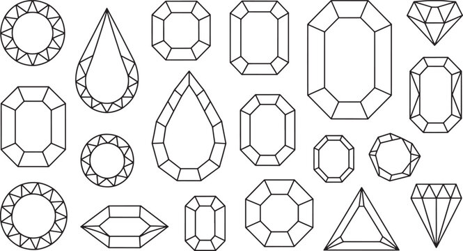 Various gemstone and diamond shapes black white