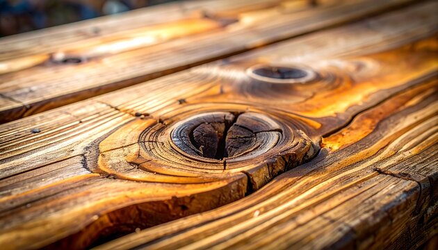 Close-up of a rustic wooden surface, highlighting wood grain and knots, with varying shades of brown and natural textures