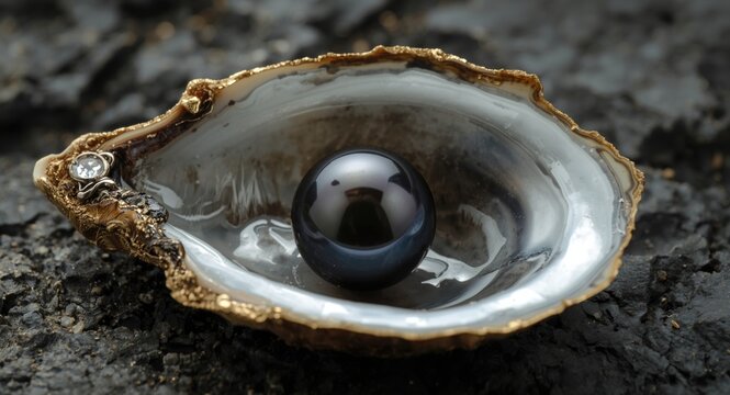 Elegant Tahitian black pearl nestled in an oyster shell highlighting natural uniqueness