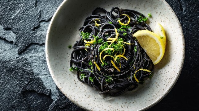 Black Squid Ink Pasta with Lemon and Parsley