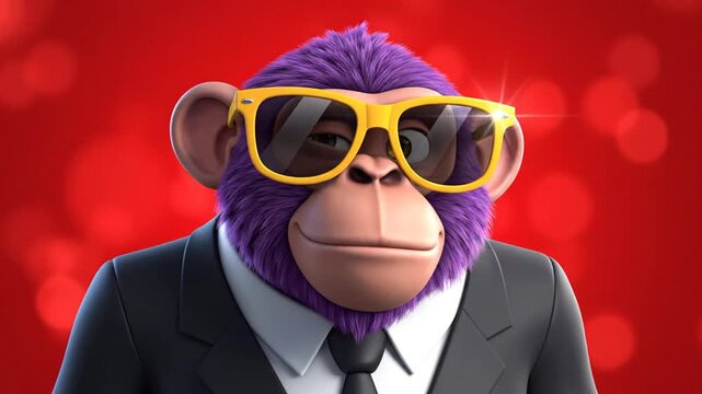 Cool Purple Monkey Character in Suit and Sunglasses