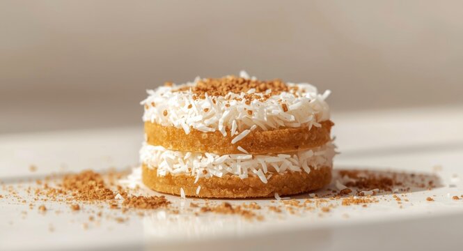 Spiced cassava pone dessert layered with shredded coconut and brown sugar