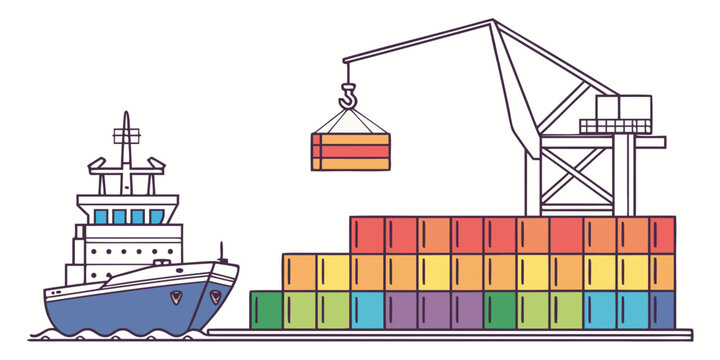 A cargo ship loading colorful shipping containers Vector