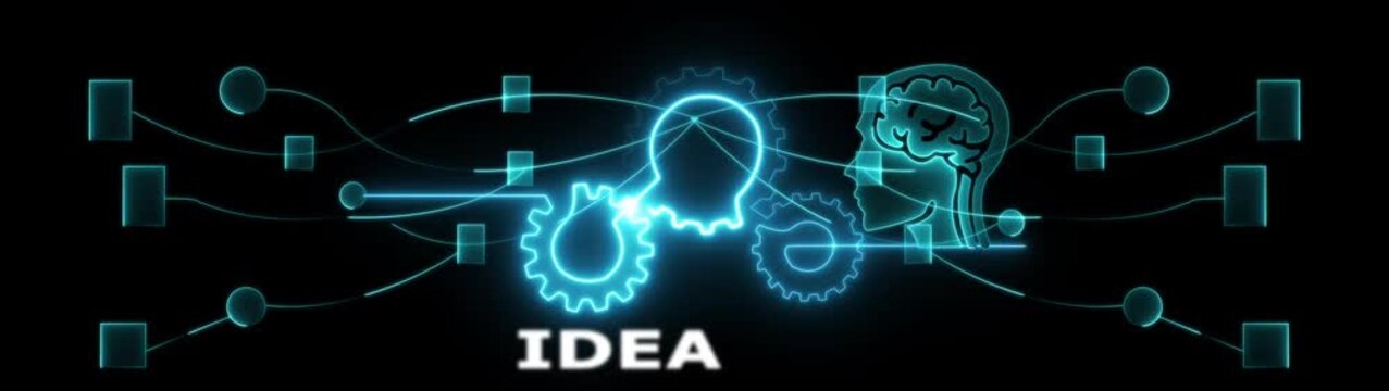 Idea transformation concept with futuristic technology and human brain synergy innovation tech evolution icon animation.