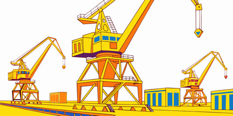 A large yellow construction crane lifting a white object Vector © RABBY