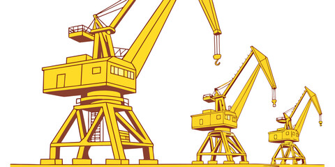 Three yellow cranes on a construction site Vector © RABBY
