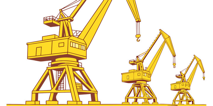 Three yellow cranes on a construction site Vector