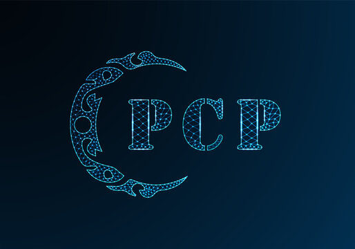 Low poly letter logo PCP design. PCP letter logo low poly vector design on blue color gradient background. PCP logo low poly design