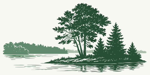A group of trees on an island in the water Vector © RABBY