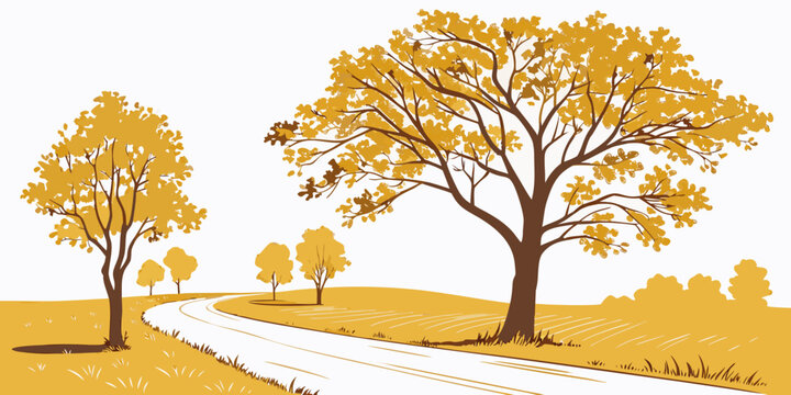 A serene landscape with trees on a hillside Vector