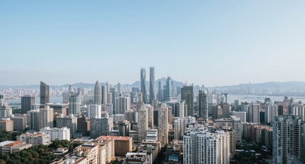 Fototapeta premium Active city skyline with elaborate circular motifs integrated into building designs