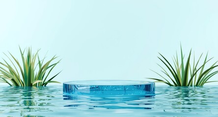 Obraz premium 3D illustration of a tranquil water podium for product showcasing promoting natural beauty and relaxation