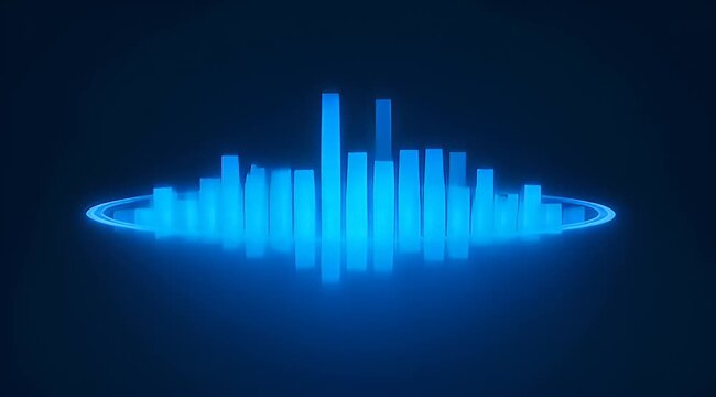 Abstract glowing blue equalizer bars on a dark blue gradient background