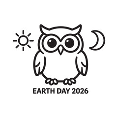 Fototapeta premium Earth Day 2026 Owl Sun And Moon Outline For Coloring And Crafts