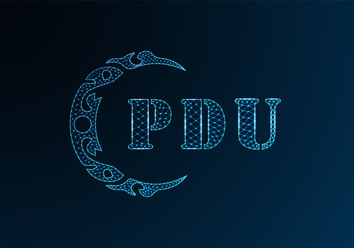 Low poly letter logo PDU design. PDU letter logo low poly vector design on blue color gradient background. PDU logo low poly design