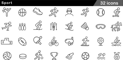 32 Sport Icons Minimalist Line Art for Athletics and Competition © Jamal