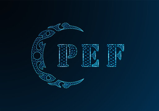 Low poly letter logo PEF design. PEF letter logo low poly vector design on blue color gradient background. PEF logo low poly design