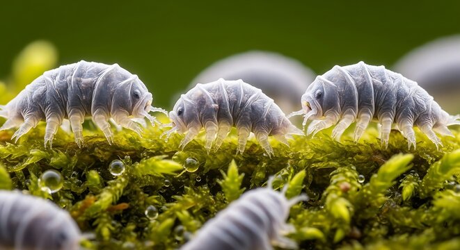 Tardigrades on moss with dew drops