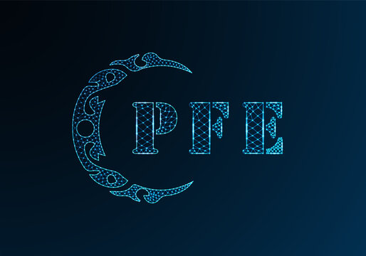 Low poly letter logo PFE design. PFE letter logo low poly vector design on blue color gradient background. PFE logo low poly design