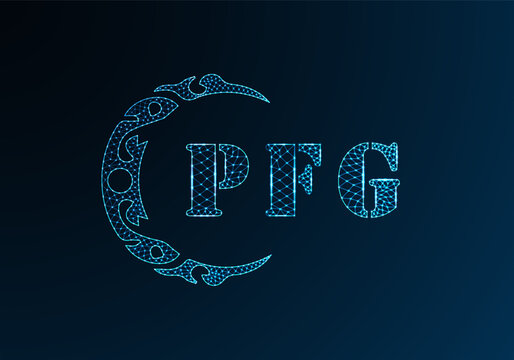 Low poly letter logo PFG design. PFG letter logo low poly vector design on blue color gradient background. PFG logo low poly design