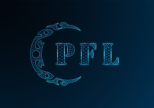 Low poly letter logo PFL design. PFL letter logo low poly vector design on blue color gradient background. PFL logo low poly design