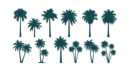 Collection of tropical palm tree silhouettes isolated on white background for travel and beach theme © Bilkis Islam
