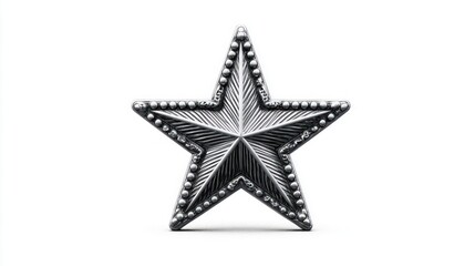 Obraz premium Ornate silver star award with detailed texture and beaded edges on a white background