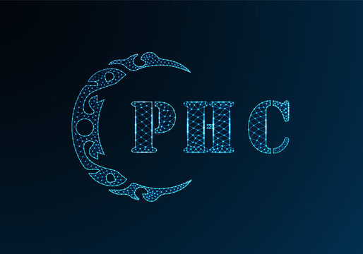 Low poly letter logo PHC design. PHC letter logo low poly vector design on blue color gradient background. PHC logo low poly design