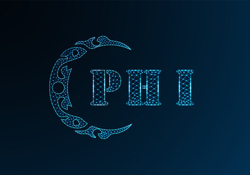Low poly letter logo PHI design. PHI letter logo low poly vector design on blue color gradient background. PHI logo low poly design