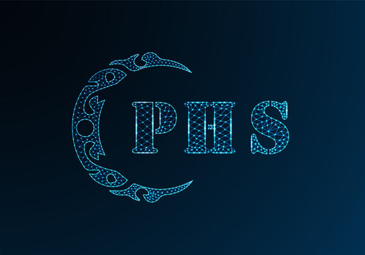 Low poly letter logo PHS design. PHS letter logo low poly vector design on blue color gradient background. PHS logo low poly design
