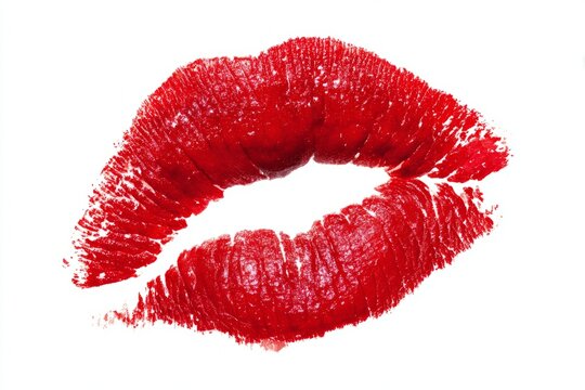 lipstick kiss mark in a red color, in plain a white backgrounds 
