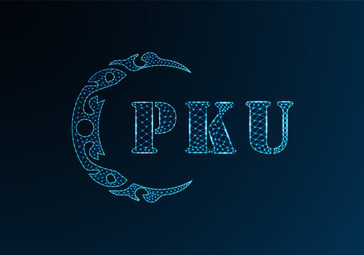 Low poly letter logo PKU design. PKU letter logo low poly vector design on blue color gradient background. PKU logo low poly design