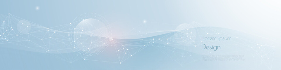 Vector network connection. Abstract mesh, molecular plexus line and cyberspace. Geometric line, dot on white background. Modern digital technology design for data, ai, science, futuristic banner templ © nongkran_ch